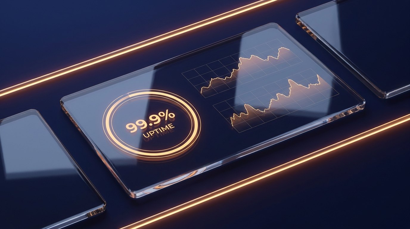 A 3D render of website management dashboards